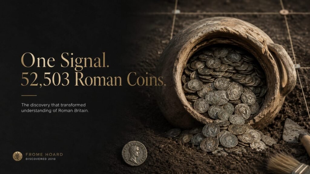 WhatsApp Image 2026-06-06 at 19.14.37 Frome Hoard Roman coin discovery showing a pottery vessel filled with thousands of Roman coins during archaeological excavation in Somerset