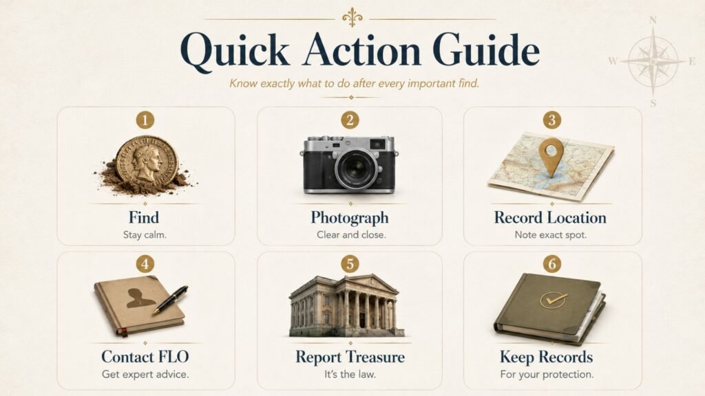 Quick guide showing what to do after finding an object while metal detecting in the UK Quick guide showing what to do after finding an object while metal detecting in the UK