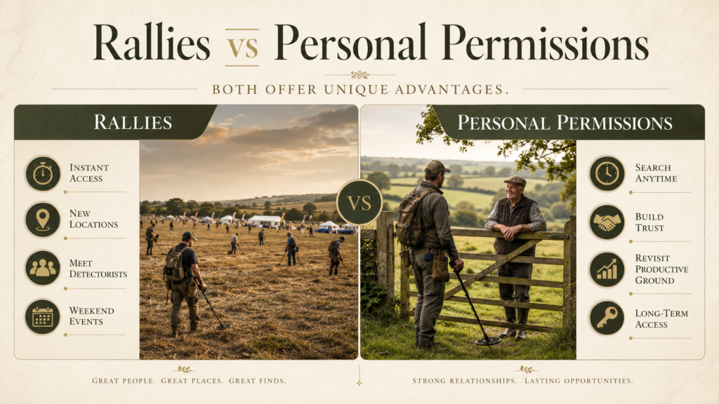metal-detecting-rallies-vs-permissions.webp Comparison of metal detecting rallies and personal land permissions in the UK