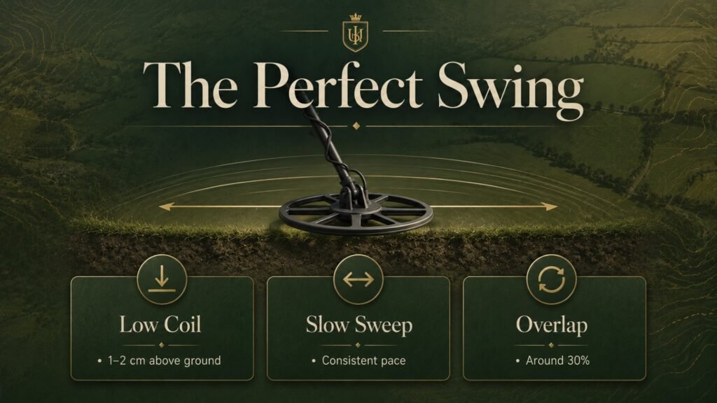 Correct metal detector swing technique for beginners in the UK. 