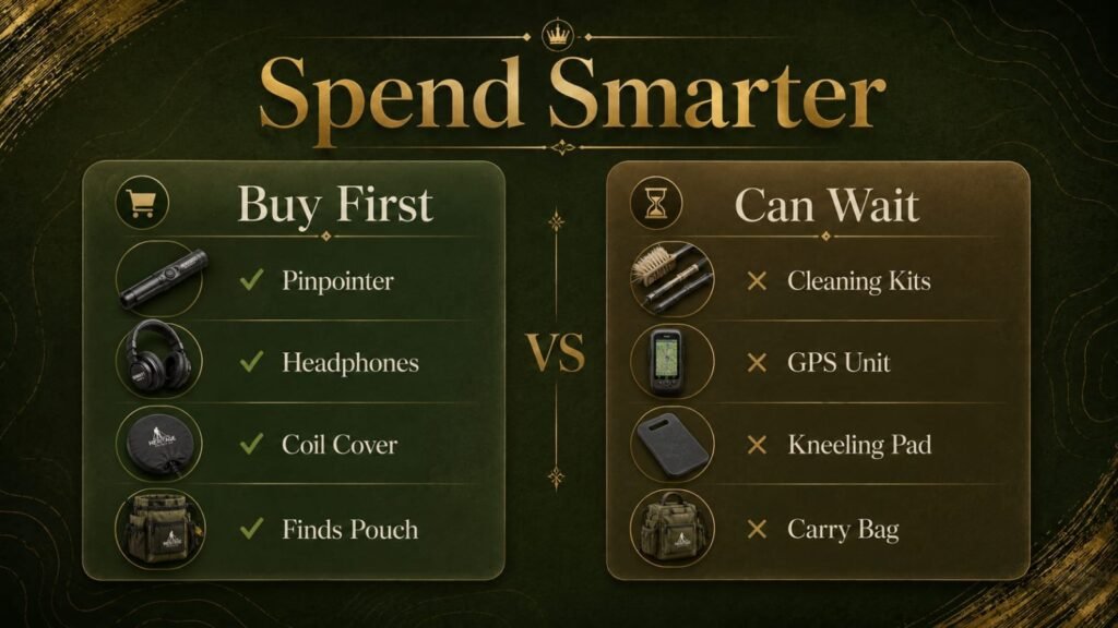 Comparison infographic of a metal detecting trowel and detecting spade for different UK ground conditions