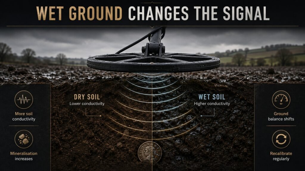 How wet winter soil affects metal detector signals and ground balance