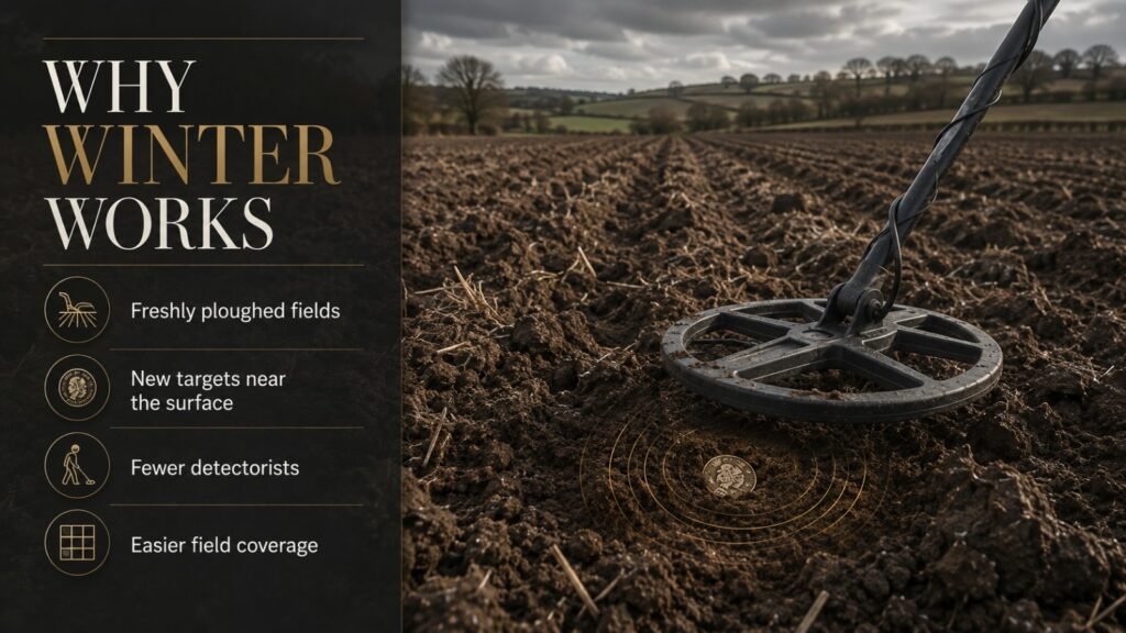 Why Winter Works Winter metal detecting on freshly ploughed UK farmland