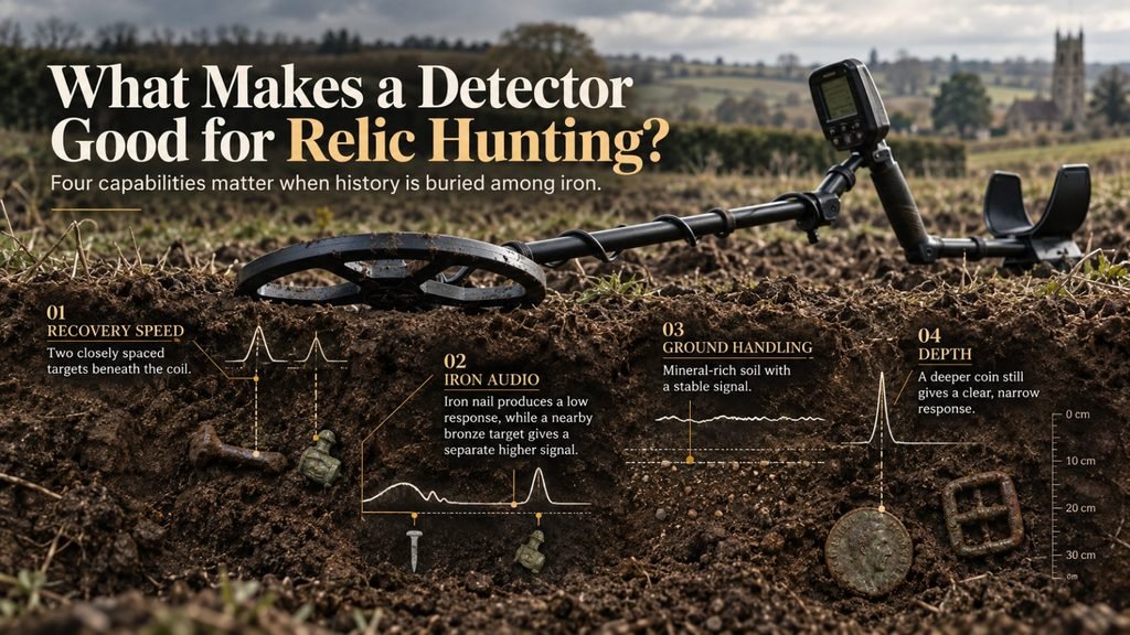 Four important metal detector capabilities for relic hunting in iron-heavy UK ground