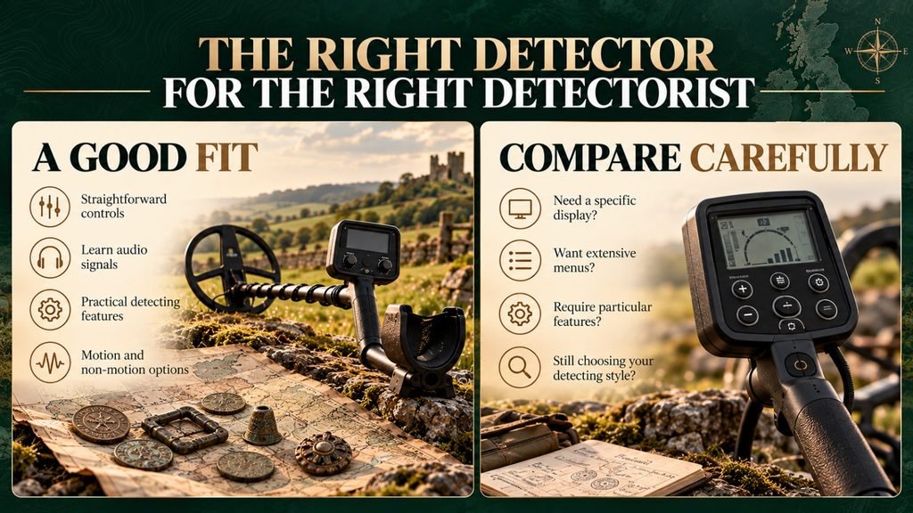 Comparison showing the type of detectorist who may suit C-Scope's straightforward metal detectors and buyers who should compare specific features before choosing.